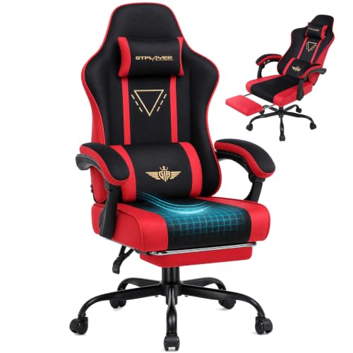 Image of GTPLAYER Video Gaming Chair Fabric, Ergonomic Computer Chair with Footrest and Pocket Spring Cushion, Height Adjustable Video Gamer Chair with Lumbar Support for Adults, Red