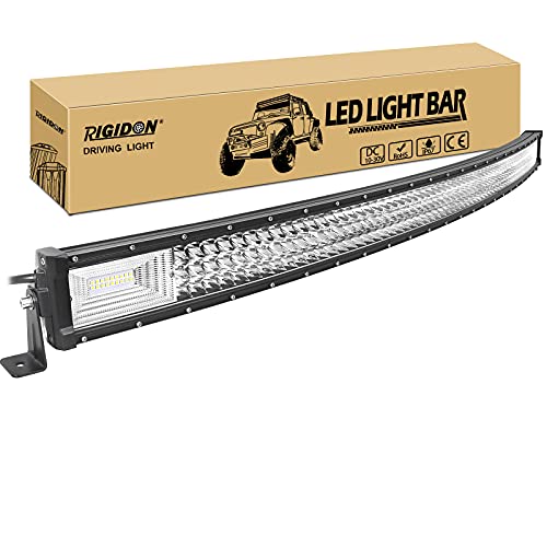 RIGIDON 52 Pulgadas 130 cm 675W delgado curva barra de luz led, 12V 24V Tri fila barras luminosas led para off road camión coche ATV SUV 4x4, Foco Inundación Combo, lámpara de conducción 6000K