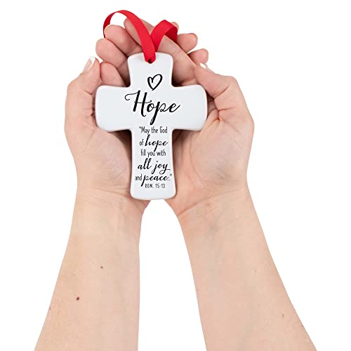 Lighthouse Christian Products Hope Joy Peace Cross White 4 Inch Ceramic Christmas Ornament #TOP3