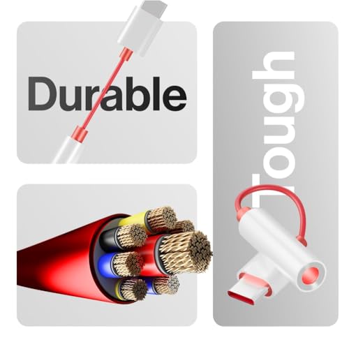 Image of Red USB Type C to 3.5 mm Jack Audio Connector, Noise Cancelling Headphones Jack Converter Audio Adapter for 8T /8 /7 /7 Pro / 1+6 /1+6T and All-Pro Devices