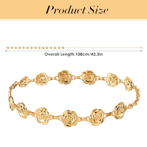 Rose Waist Chains Belts for Women, Adjustable Flower Bridal Wedding Belt Floral Skinny Metal Waist Belt for Dresses4