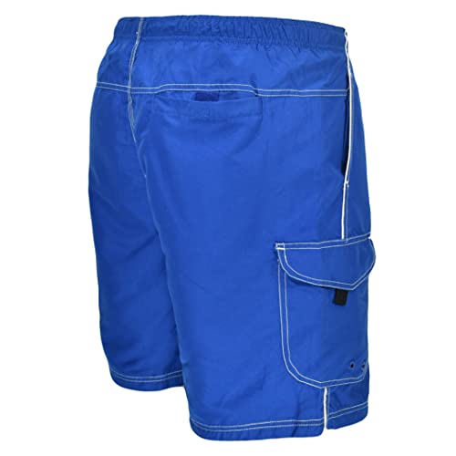 Big and Tall Quick Dry Solid Cargo Swim Trunks to 8X in Royal and Black with Piping2