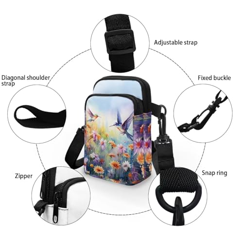 Hummingbird Floral Print Cross Body Bag, 2 Layer Portable Messenger Storage Bag Satchel Bags for Women Girls School Travel Work Sport4
