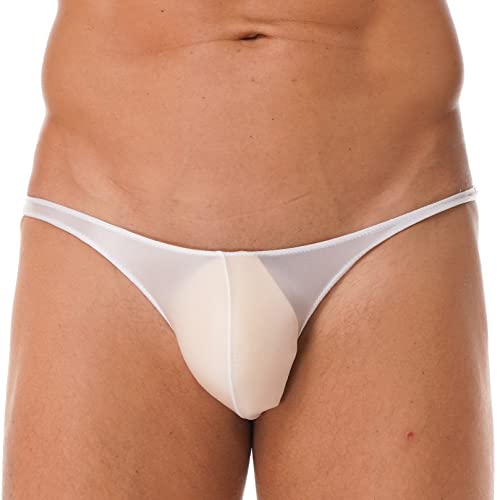 ranrann Slip de Bain Homme Sexy Moulant Brillant String Maillot de Bain Elastique Short de Bain Plage Taille Basse Réglable Confortable M-XXL Type B Blanc XL