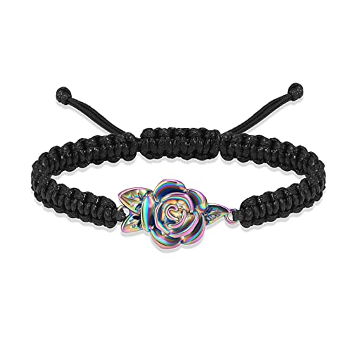 Image of Imrsanl Rose Flower Urn Bracelet for Ashes Cremation Memorial Jewelry of Loved Ones Adjustable Braided Rope Ashes Bracelet Funeral Keepsake for Women
