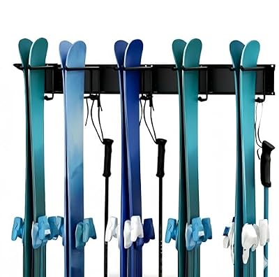 SopimusZ Estante de almacenamiento de pared para esquí, soporte de esquí, capacidad para 10 pares, soporte de pared para monopatín, soporte de esquís de acero para el hogar y el garaje, almacenamiento