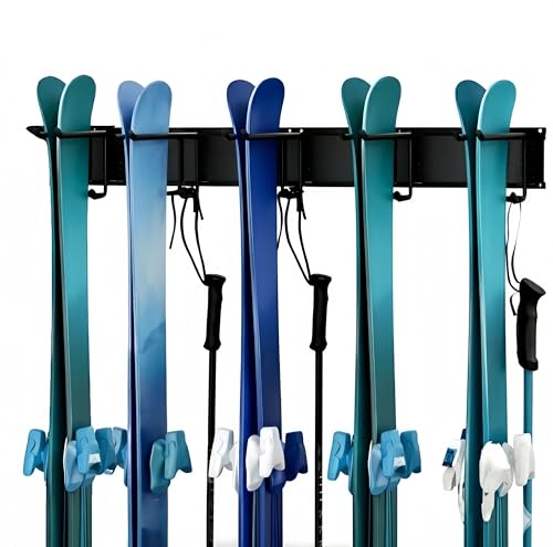 SopimusZ Estante de almacenamiento de pared para esquí, soporte de esquí, capacidad para 10 pares, soporte de pared para monopatín, soporte de esquís de acero para el hogar y el garaje, almacenamiento