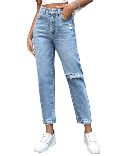 Women's Jeans Slim Fit High Waisted Distressed Ripped Jeans Frayed Raw Hem Denim Pants with Pockets