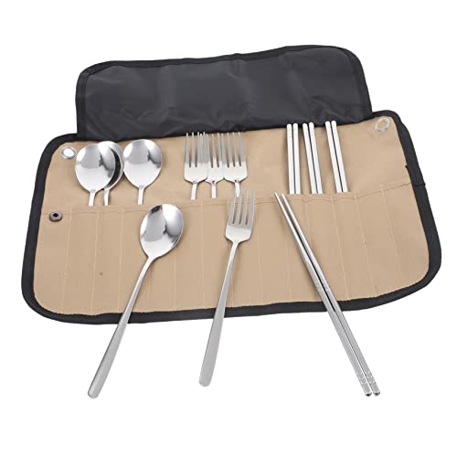 HOLIDYOYO 1Set Portable Camping Tableware Cutlery Utensils with Pouch for Outdoor Picnic Hiking Barbecues and Convenient Carrying for Travel and Sports