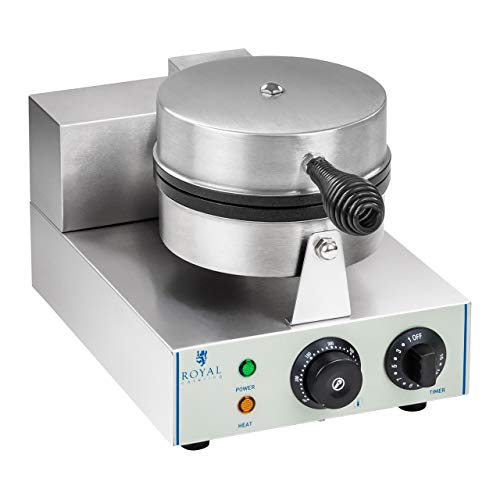 Royal Catering - Waffeleisen Waffelautomat (rund, 43 x 50 x 56 cm, 1.300 Watt, 15 min Timer, Teflon & Aluminium, Edelstahlgehäuse) Silber – Bild 3