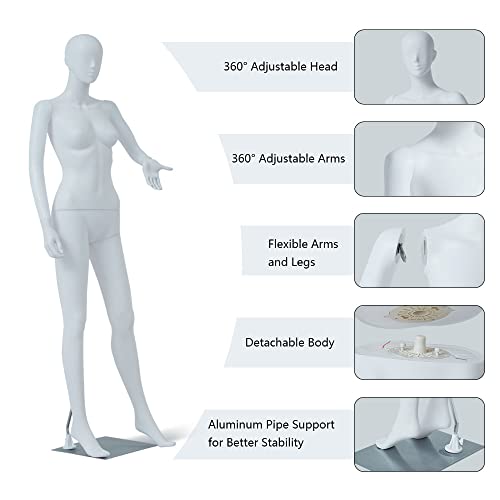 Fizzeey 6 Ft Women Posable Realistic Dress Form Mannequin Manikin Full Body Female Torse Stand Display, White (Face) #TOP2