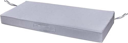 Cojín de banco para exteriores, 48 x 18 pulgadas, impermeable, para columpios, muebles de jardín, patio, con asa y correas antideslizantes para
