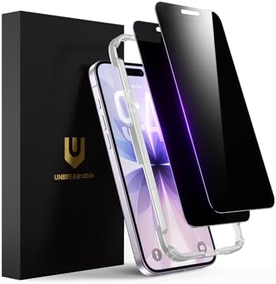 UNBREAKcable Privacy Screen Protector for iPhone 17, Full Coverage Shatterproof Tempered Glass [True 28°Anti Spy] [9H Hardness] [Installation Frame] Private Protector for iPhone 17 6.3" - 2 Pack