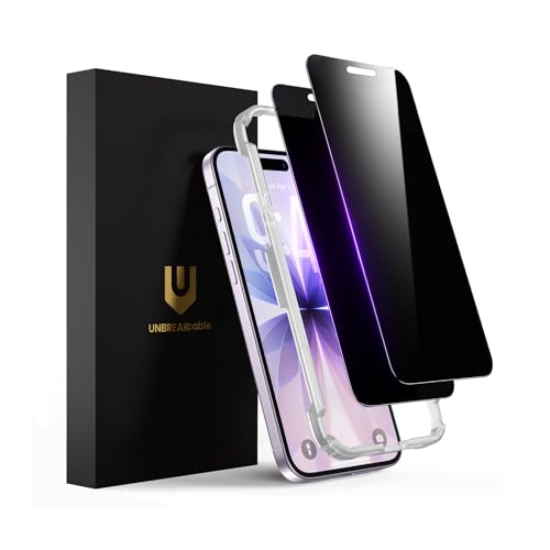 UNBREAKcable Privacy Screen Protector for iPhone 17 Full Coverage Shatterproof Tempered Glass [True 28Anti Spy] [9H Hardness] [Easy Installation Frame] 2-Pack Private Screen for iPhone 17