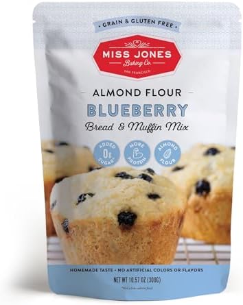 Miss Jones Baking Keto Blueberry Muffin Mix - Gluten Free, Low Carb, No Sugar Added, Naturally Sweetened Desserts & Treats - Diabetic, Atkins, WW, and Paleo Friendly (Pack of 1)