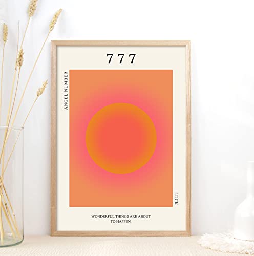 Geetez Aesthetic 777 Angel Number Poster Canvas, Angel Number 777 Poster, 777 Wall Art Print, Colorful Gradient Aura Print, 777 Luck Number Poster, Gradient 777 Aura Print Minimalist Wall Art Home Decor #TOP6