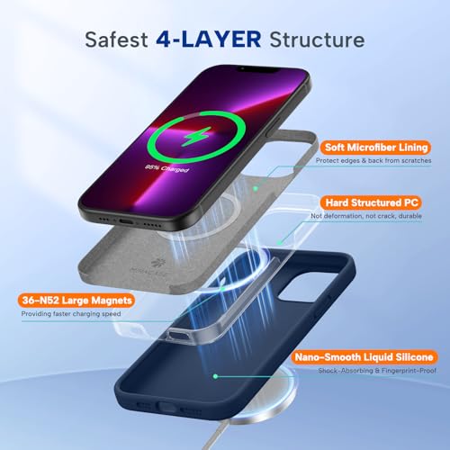 Image of Miracase Magnetic for iPhone 13 Pro Max Case, [Soft Anti-Scratch Microfiber Lining], Compatible with MagSafe, Liquid Silicone Shockproof Drop Protection Phone Case for 13 Pro Max, Dark Blue