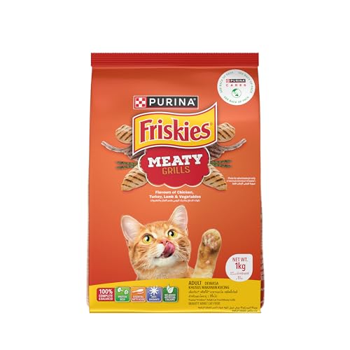 Image of PURINA, FRISKIES, Meaty Grills Adult Dry Cat Food, 1 Kg, Contains Chicken, Turkey, Lamb and Vegetables Flavours