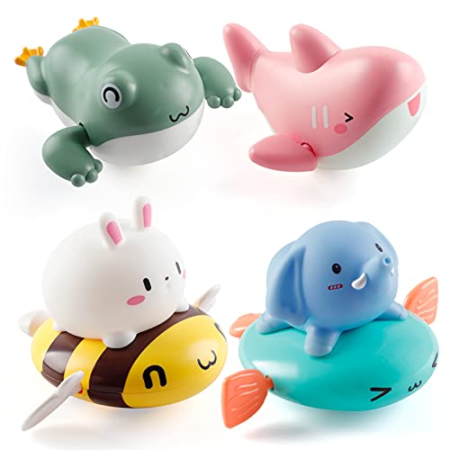 Outgeek Bath Toys for Toddlers: Baby Bath Toys for 1-3 Years Old Boy Girls Gifts Cute Swim Wind-up Bath Toys Funny Bathtub Toys for Ages 1 2 3 Kids Birthday Gifts(4 Pcs)