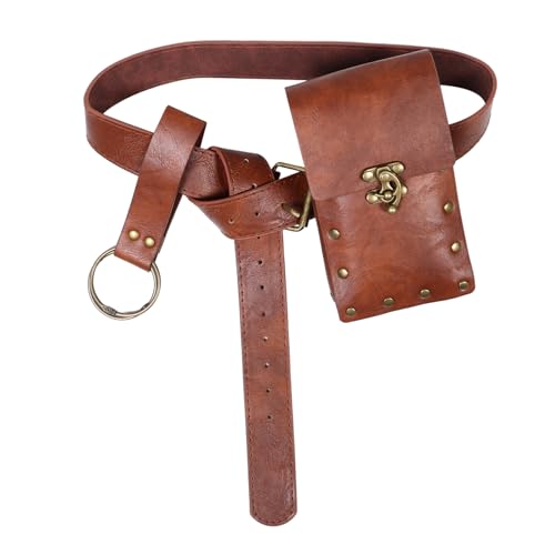 1Set Medieval Renaissance Embossed Sword Belt with Loop for Cosplay Vintage Knight Ring Belt for Pirate and Viking Costumes Includes Pouch and Support