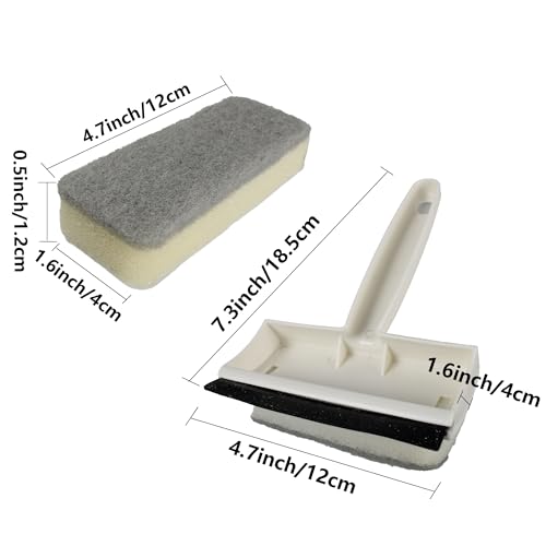 Image of Double-Sided Glass Cleaning Sponge Brush Set, Bathroom Shower Glass, Mirror, Tile Wipe Brush and Wiper, Comes with 5 Spare Sponges