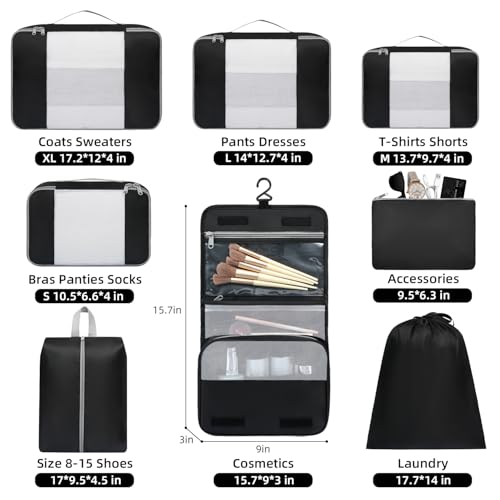 Image of BAGAIL 6 Set /8 Set /10 Set Packing Cubes Various Sizes Packing Organizer for Travel Accessories Luggage Carry On Suitcase