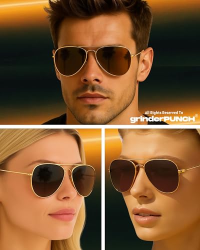 grinderPUNCH Unisex Aviator Sunglasses | Fashionable & Lightweight Frame Suits All Face Shapes | 100% UV Protection2