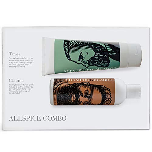 Beard Care Products, Shampoo Wash and Ultra Conditioner Softens, Smooths & Strengthens Beard Growth Value Set by Beardsley & Company (Allspice Deluxe)