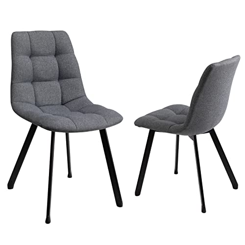 Esszimmerstühle 2er Set, HollyHOME Polsterstuhl Wohnzimmerstuhl Empfangsstühle Loungestuhl mit Metall Beinen, Dunkelgrau Cover