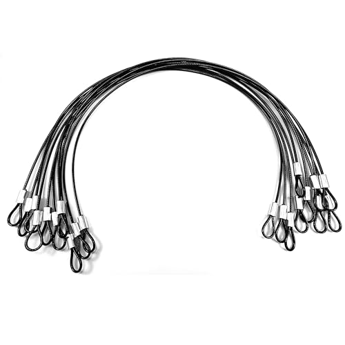 20 Inch Safety Cable Lock, 10 Pcs 2mm Thickness Vinyl Coated Stainless Steel Cable Wire Rope with Loops Short Lanyard Lock Security Tether Chains Link, Black