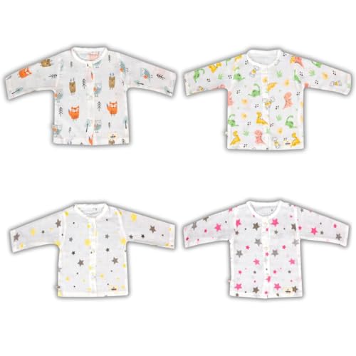 Image of Organic Cotton Muslin Full-Sleeve Jhabla Set for Newborn Boys & Girls Comfortable Baby Clothes - Pack of 4