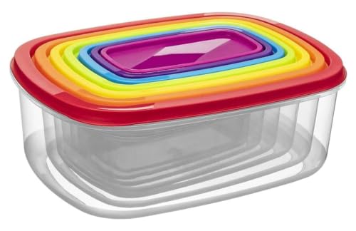 Best House Rectangle Food Storage Containers Air Tight BPA free Plastic Food Storage Box with Rainbow Lids, Space Saving Nesting Design, Leak Proof Microwave Freezer & Dishwasher Safe - Set of 7 PCS