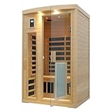 Kanlanth 2 Person Ultra Low EMF（0-1mG） Far Infrared Sauna for Home, Hemlock Wooden with 8 Heaters, 2* Bluetooth Speakers, Reading Lamps, Outdoor Lamps, 3 Chromotherapy Lamps Indoor
