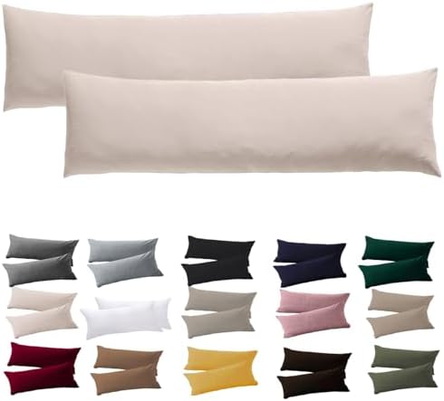Soifox Seitenschläferkissen Bezug 40 x 145-2er Set Beige Kissenbezug mit Reißverschluss 100% Mikrofaser Resistent und Hypoallergen Kissenbezüge für Seitenschläferkissen
