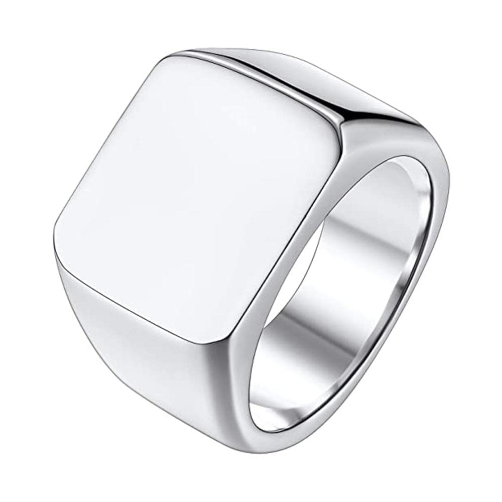 Vientiq Stainless Steel Square Signet Classical Wide Rings For Men Boys Boyfriend (Silver) - Adjustable (B0BG527V5L) Amazon Price History, Amazon Price Tracker