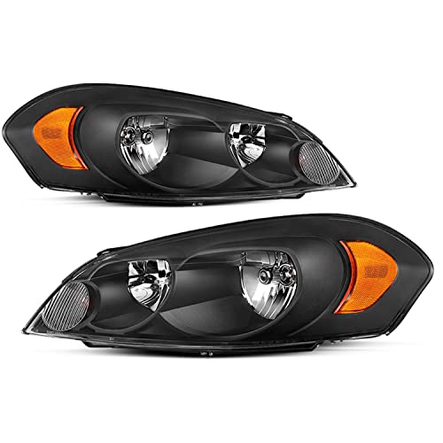 JSBOYAT Headlight Assembly Fit for 2006-2013 Chevy Impala / 2006-2007 Chevy Monte Carlo / 2014-2016 Chevy Impala Limited Driver and Passenger Side, Black Housing with Amber Reflector