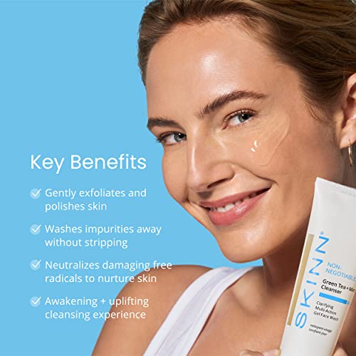 Skinn Daily Morning Face Wash, Multi-Action Gel, Green Tea + Mint Cleanser, 4Oz — Gentle Exfoliating Facial Cleanser For All Skin Types – Get Perfectly Clean, Hydrated Skin And A Luminous Glow – Formulated With Antioxidant And Botanical Oils And Salicylic Acid #TOP1