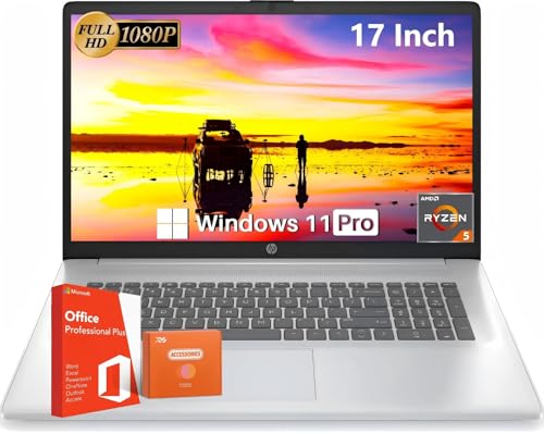 HP 17インチノートパソコン、Office Pro生涯ライセンス、17.3インチフルHD IPSディスプレイ、AMD Ryzen 5 7430U、AMD Radeon Graphics、64GB RAM、2TB SSD、Wi-Fi 6、Copilot A