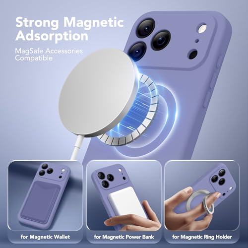 Image of Magnetic for iPhone 17 Pro Case, Compatible with MagSafe, [Full Camera Protection][Screen Protector] Silicone Shockproof Protective Phone Case for iPhone 17 Pro 6.3 inch, Lavender Gray