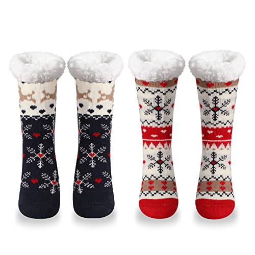 TAGVO Calcetines Zapatillas para Mujeres Invierno, 2 Pares Calcetines de Estar por Casa para Mujer, Pantuflas Mujer Gruesos Calcetines, Calcetines Difusos, Calcetines Gruesos y Cálidos