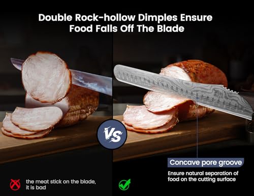 SYOKAMI Multifunction Carving Knife with Wood Handle - 12 Inch High-Carbon Japanese Style Damascus Pattern Full Tang Design - Precision-Edged Slicing Knife for Meat Cutting - Gift Box Included - Image 2