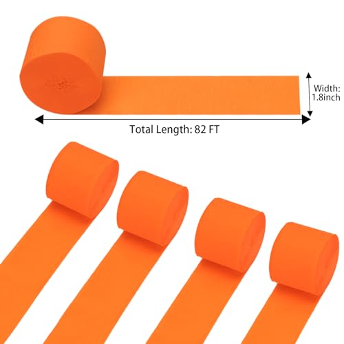 Image of patypire Orange Crepe Paper Streamers 4 Rolls 328ft, Pack of Party Streamers for Party Decorations, Crepe Paper for Birthday, Baby Shower, Wedding Party Decorations (1.8 Inch x 82 Ft /Roll)
