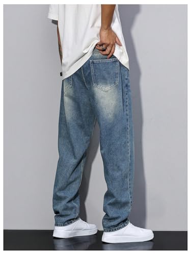 Men's High Waisted Jeans Straight Leg Denim Pants Trendy Jeans Streetwear2