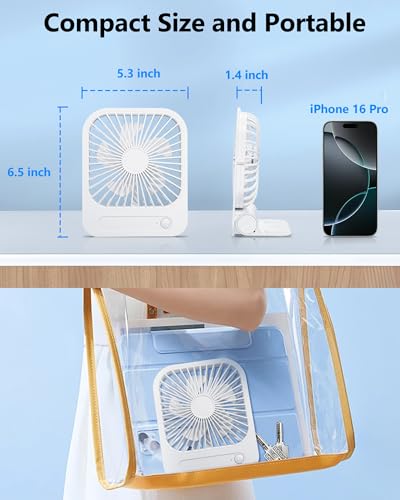 scenein Usb Desk Fan with Magnetic Base, Portable Fan for Cruise Ship Cabin, Mini Personal Rechargeable Fan for Travel, 1200 Mah Battery Powered Thin for Office Bedroom Dorm Kitchen Table, White — view 6