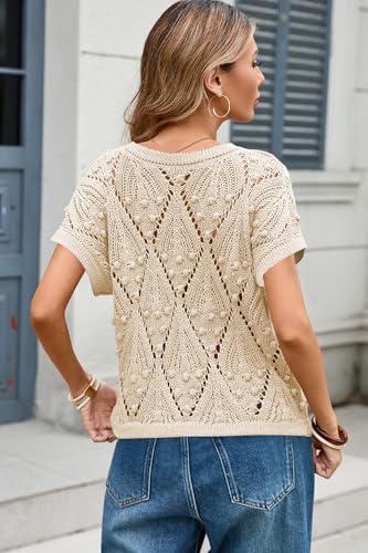Image of Cakulo Womens Summer Crochet Boho Crop Tops Short Sleeve Lightweight Knit Sweater 2026 Beach Vacation Cruise Resort Wear