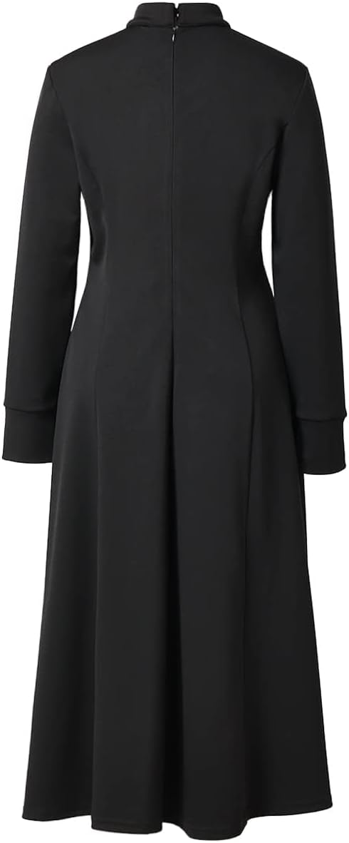 CAMDOM Church Clergy Dress for Women Minister Spring/Autumn Long Sleeve Loose Elegant Dress with Tab Insert Stand Collar - Image 2