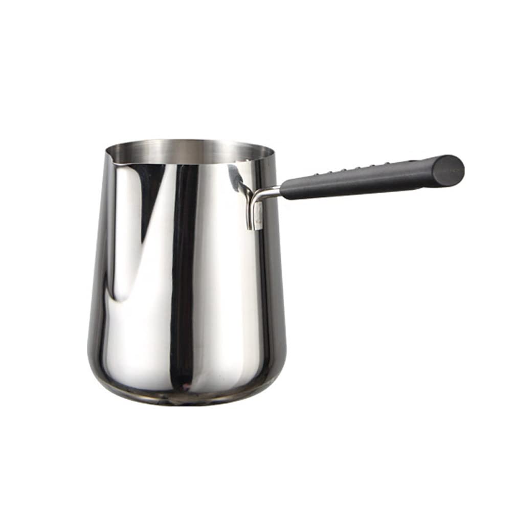 Elvaesther Milk Warmer Pot, Stainless Steel Butter Warmer with Pouring Spout, Milk Pan with Scale Chocolate Melting Pot Frothing Pitcher with Lengthened Heat-insulated Handle 1000ml