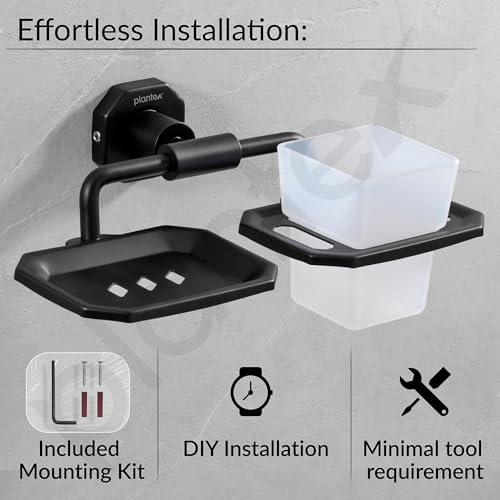 Image of Plantex 304 Grade Stainless Steel 2in1 Soap Dish with Tumbler Holder /Soap Stand /ABS Materail Tooth Brush Holder /Bathroom Accessories - Nipron (Black)