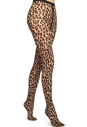 Wolford Leo Tights 20 Denier Pantyhose for Women Leopard Print Sheer Opaque Animal Pattern Hosiery with Knitted Waistband