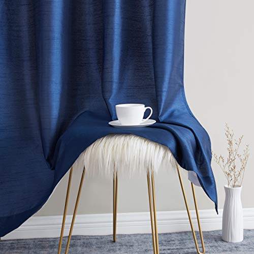 Hlc.me Jefferson Faux Silk Semi Sheer Light Filtering Microfiber Lined Grommet Lightweight Window Curtains Drapery For Bedroom, Dining Room & Living Room, 2 Panels (54 X 84 Inch, Navy Blue) #TOP4